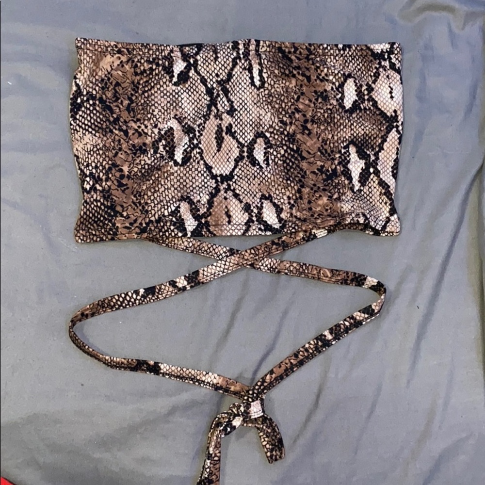 snakeskin cropped tube top